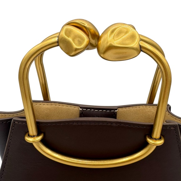 NEW Cult Gaia Maxine Top Handle Bag Luwak Dark Brown Leather - Picture 7 of 9